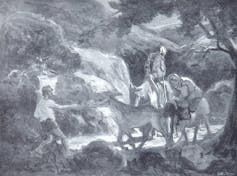 Dibujo de un hombre robando un burro.