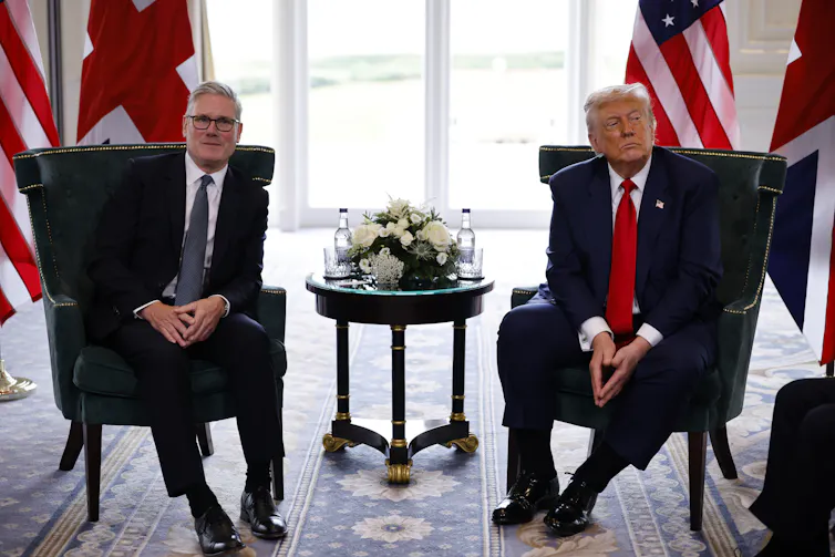 Sir Keir Starmer with Donald Trump at Trump's house in Scotland.