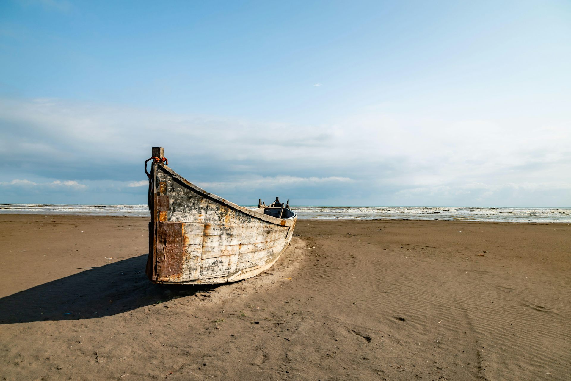 An abandoned boat near the Caspian Sea