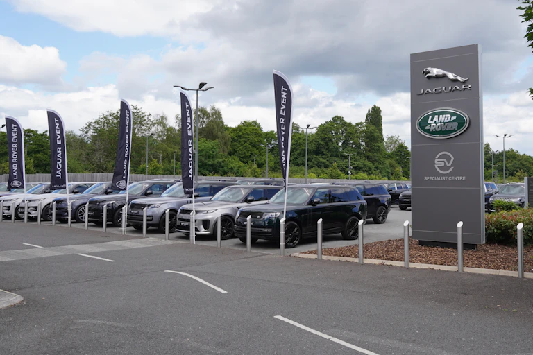 Jaguar Land Rover showroom forecourt.