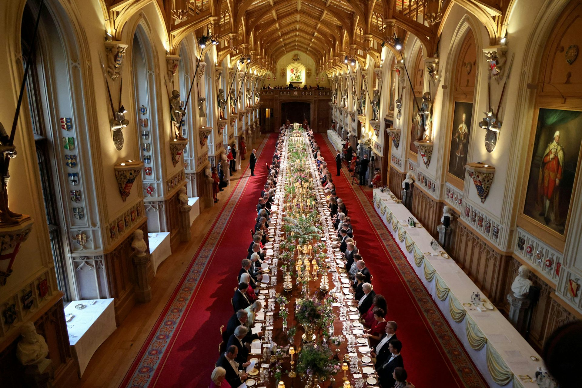 An aerial view of the banquet table at Windsor, laid for a state visit.