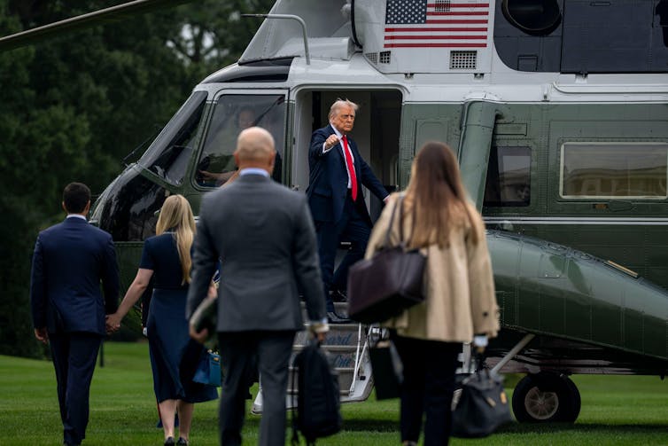Why are state visits such tough diplomatic equipment? A constitutional professional explains 1 Donald Trump getting into a helicopter.