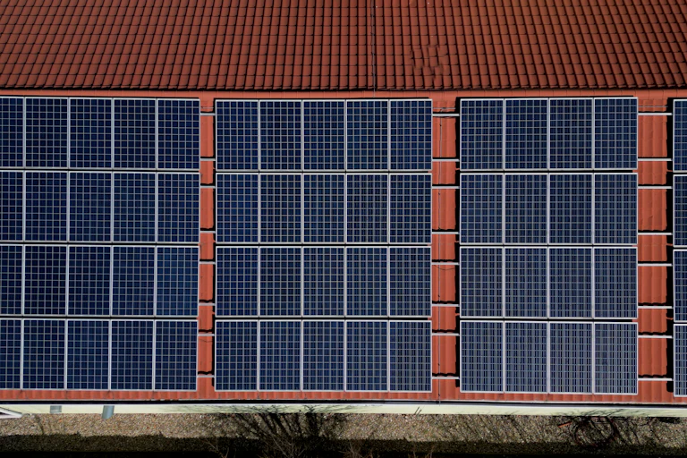 Array of solar panels on a roof