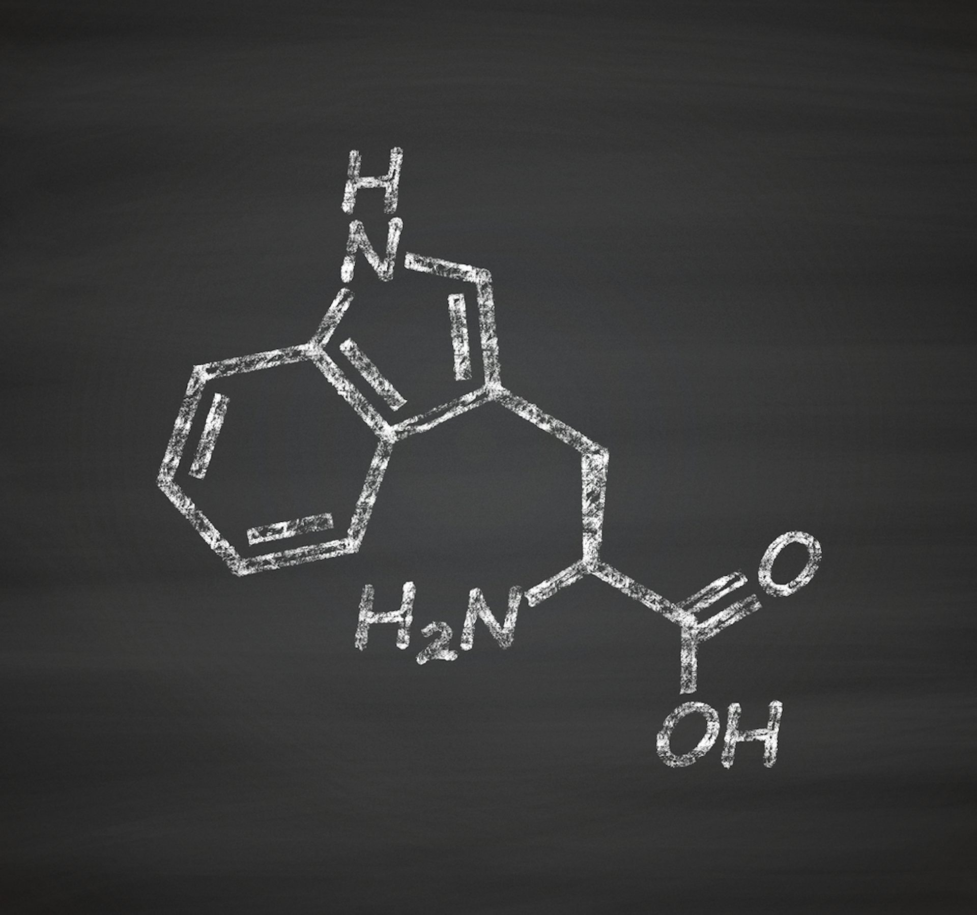 Representación en una pizarra de una molécula de triptófano.