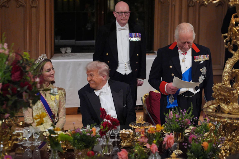 The Princess of Wales, Donald Trump and the king at a state banquet.