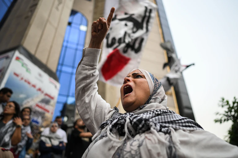 A woman in Cairo protesting against the war in Gaza.