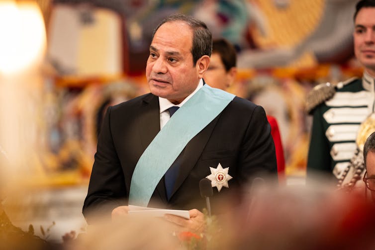 Why Egypt isn't bowing to power to simply accept Palestinian refugees 1 Abdel Fattah Al-Sisi delivers a speech during a gala dinner.