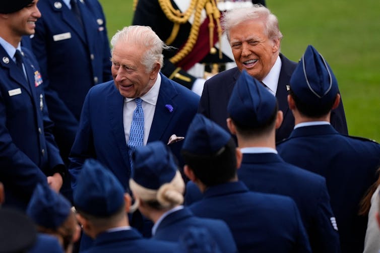 A ceremonial sword and ‘beating the retreat’: interpreting the rituals of Donald Trump’s state consult with 1 The king and Donald Trump talking to troops/