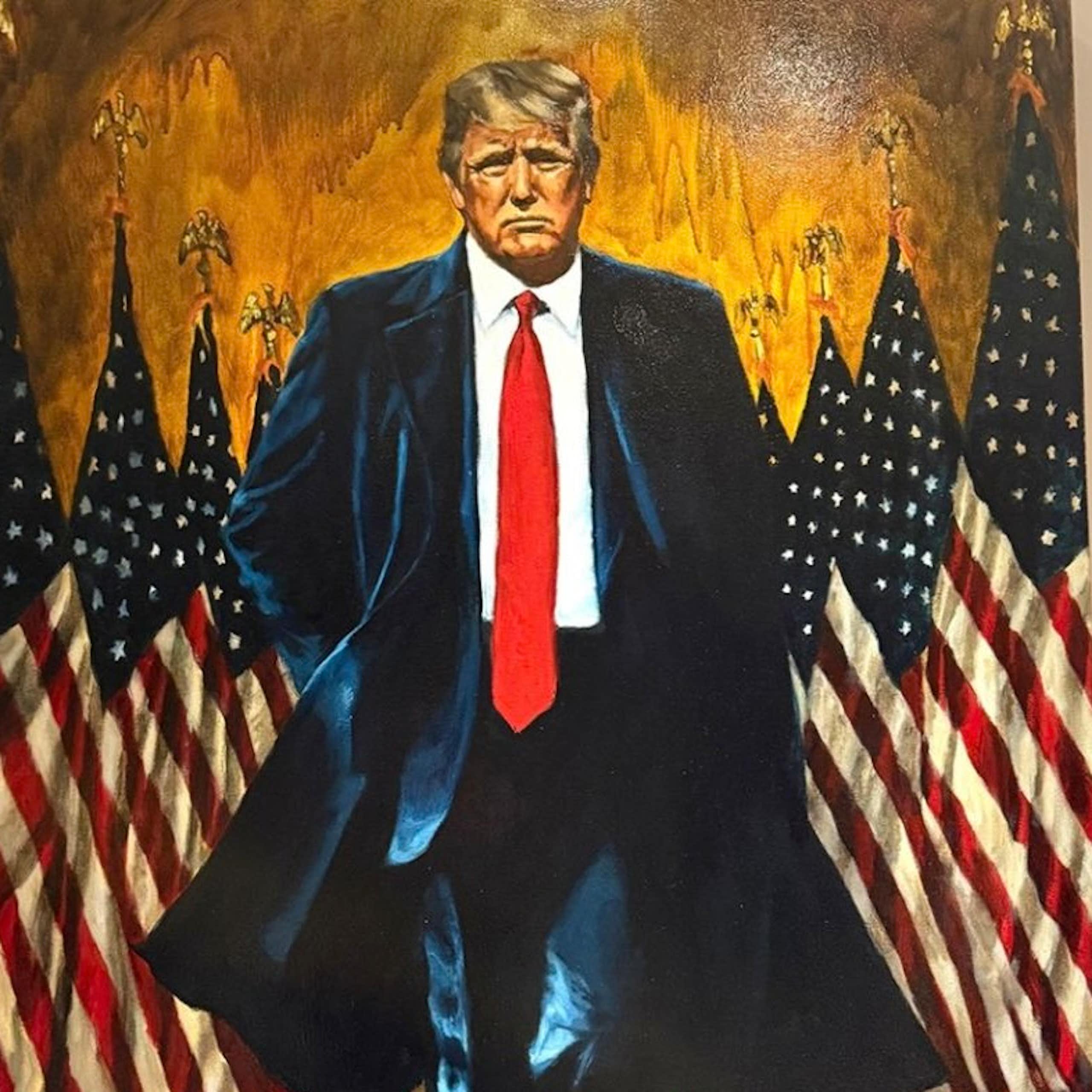 Two images of a man, side by side. One wearing red, white and blue in front of flags; the other in black and white with the words 'TOO LATE' superimposed.