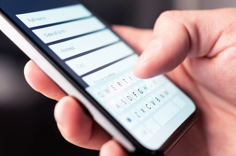 mobile phone screen showing a form being completed