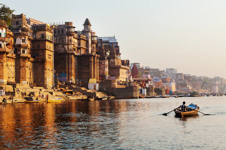 Large river, old buildings