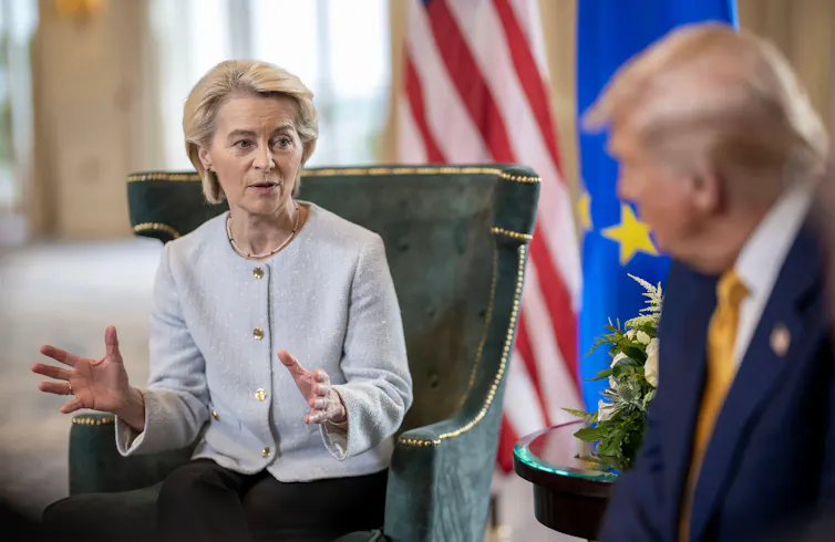 Ursula von der Leyen talking to Donald Trump