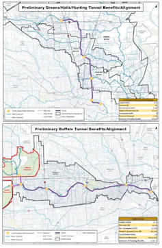 A pair of maps show possible tunnel routes.