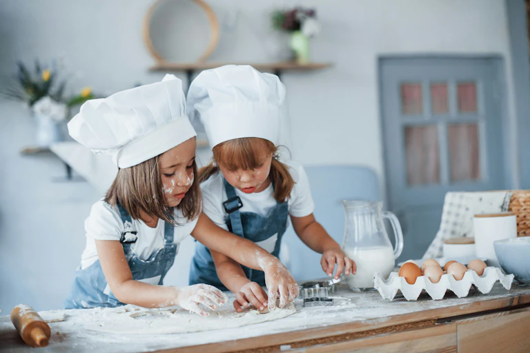 Deux enfants cuisinent