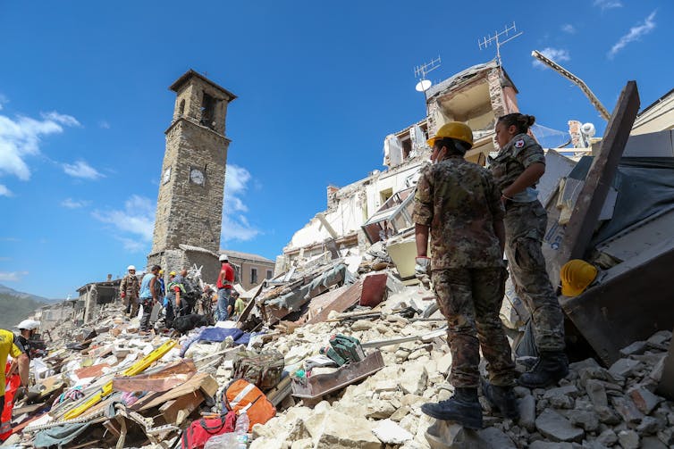 A devasted town in Italy after an earthquake