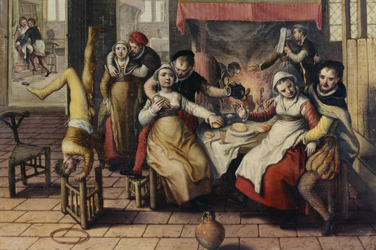 Pintura de un burdel medieval.