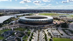 An aerial view of Perth's Optus Stadium.