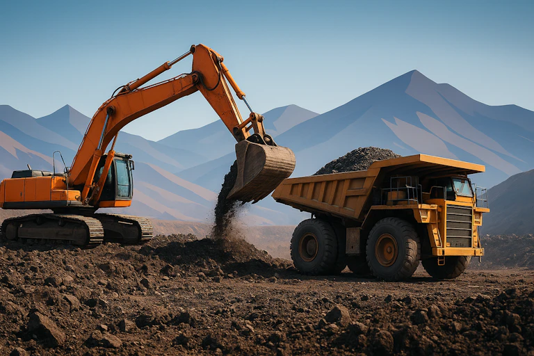 Proceso de extracción de minerales que contienen tierras raras en un yacimiento al aire libre.