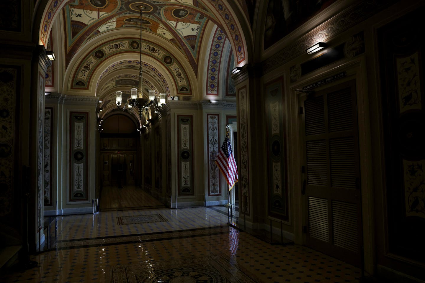 An empty hallway in the U.S. Capitol.
