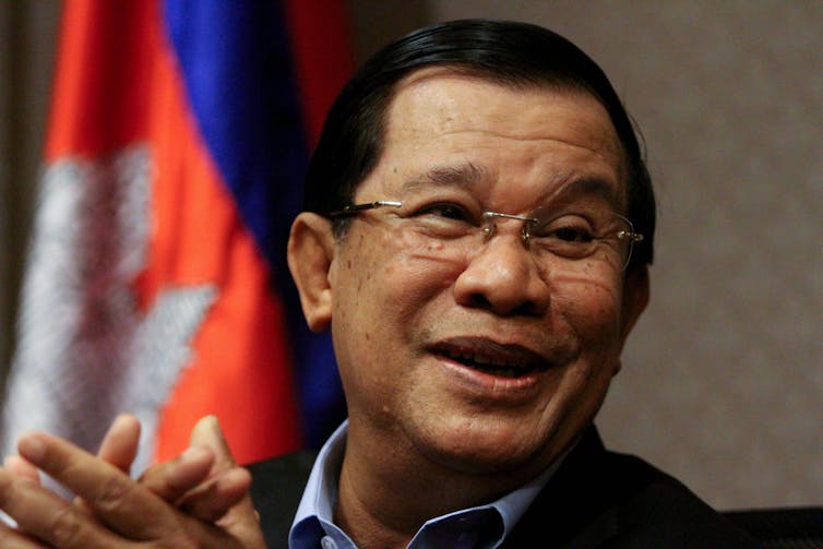Hun Sen speaks during a press conference.