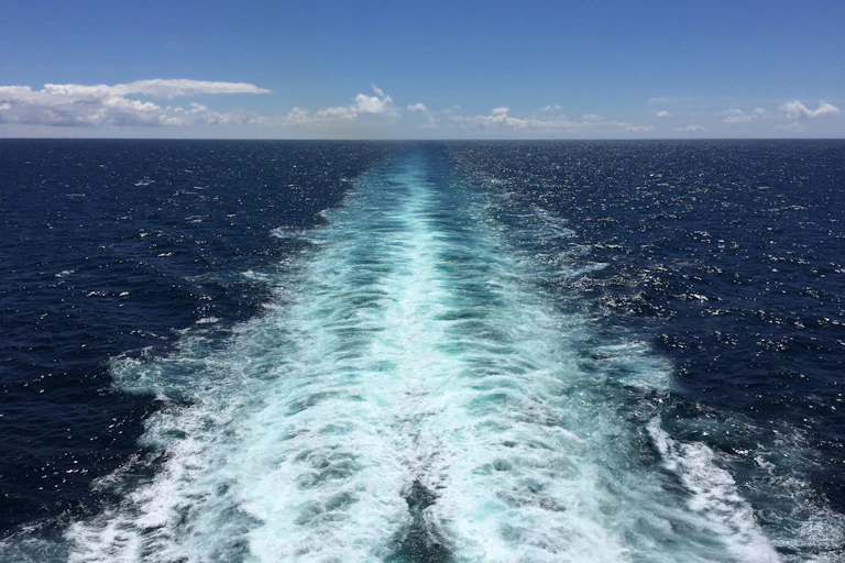 Ships wake in open ocean