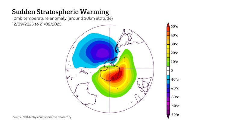 figure of antarctica showing rapid stratospheric warming.