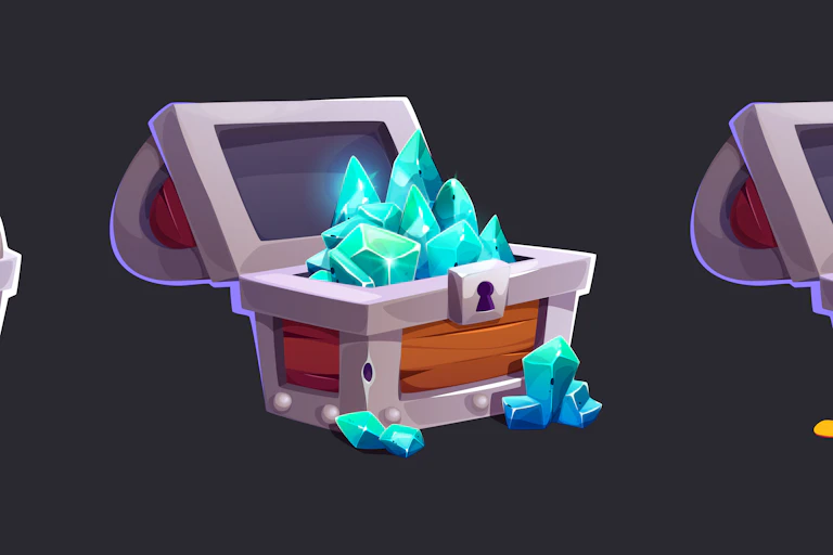 Illustration of treasure chests overflowing with gems