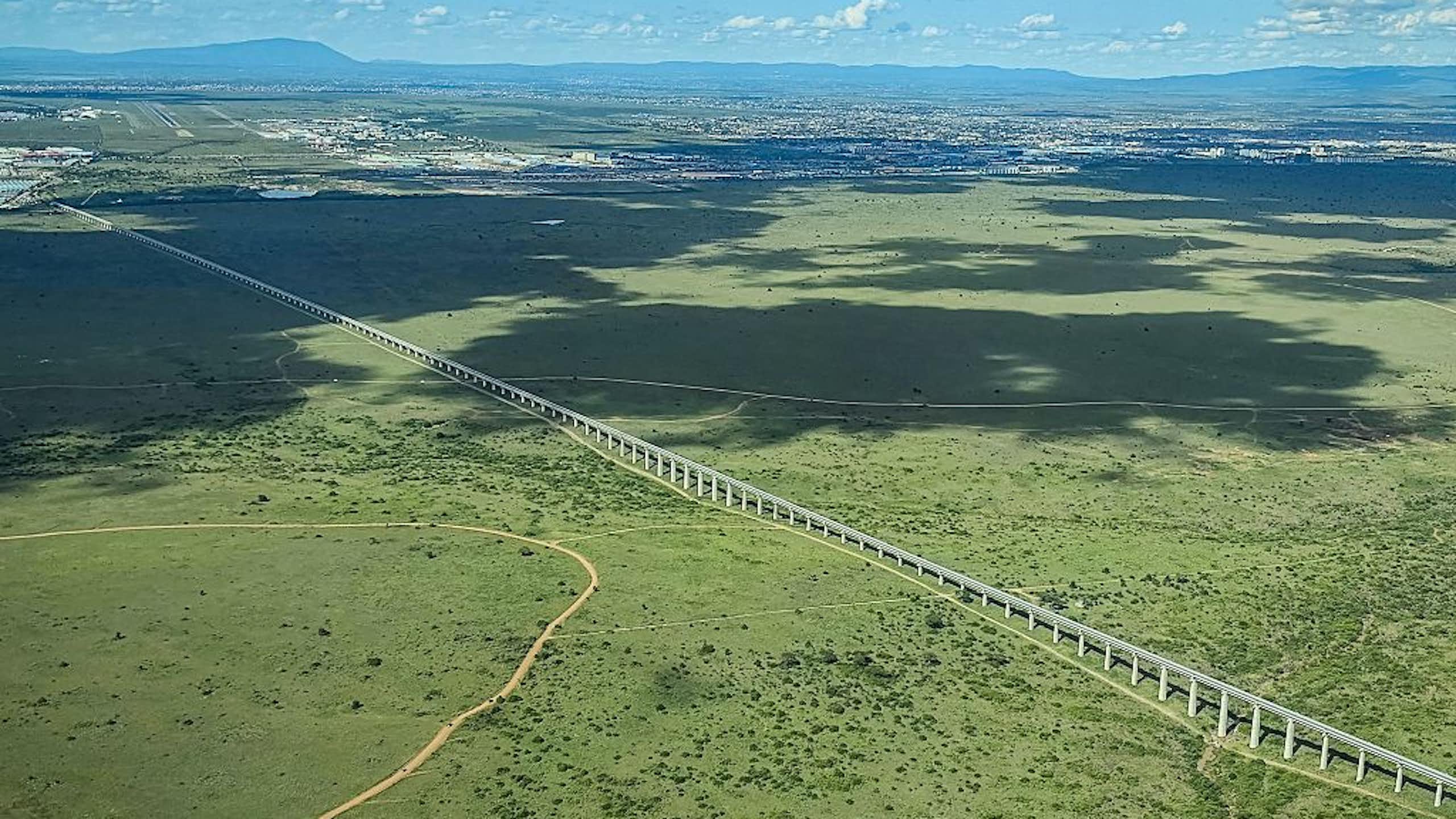 Aerial view of a railway in a landscape