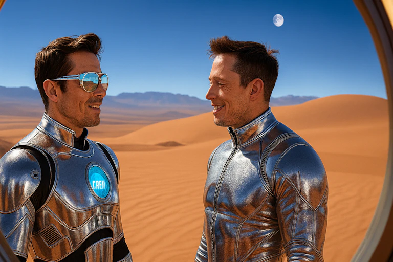 Deux hommes sur Mars se regardent