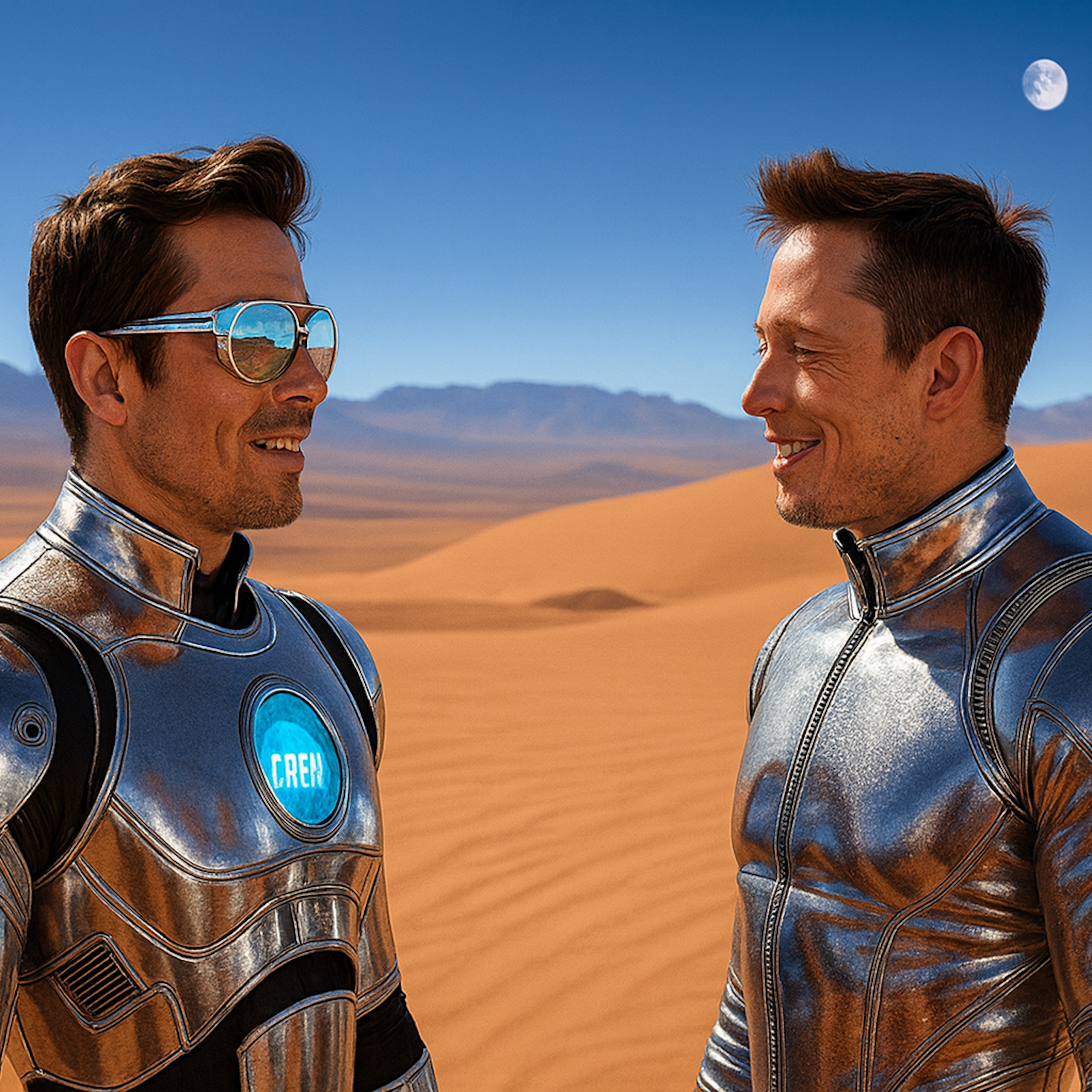 Deux hommes sur Mars se regardent