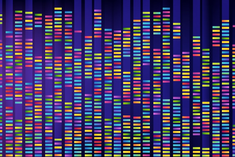 Computer screen showing coloured bars depicting results of genomic screening