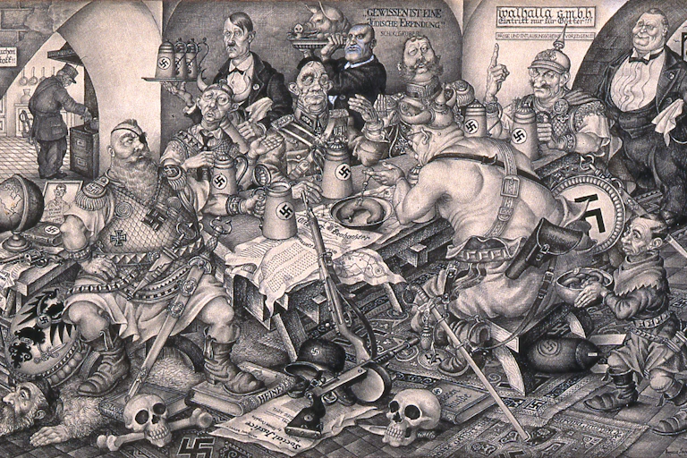 A picture of Vikings wearing Nazi insignia.