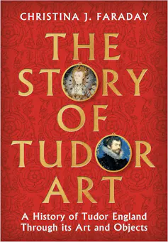 A bright red book cover with the title The Story of Tudor Art in gold lettering.