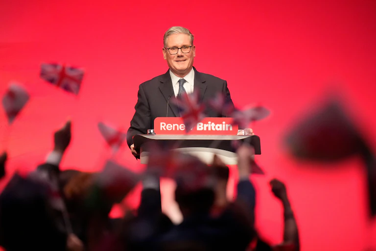 Keir Starmer giving a speech.