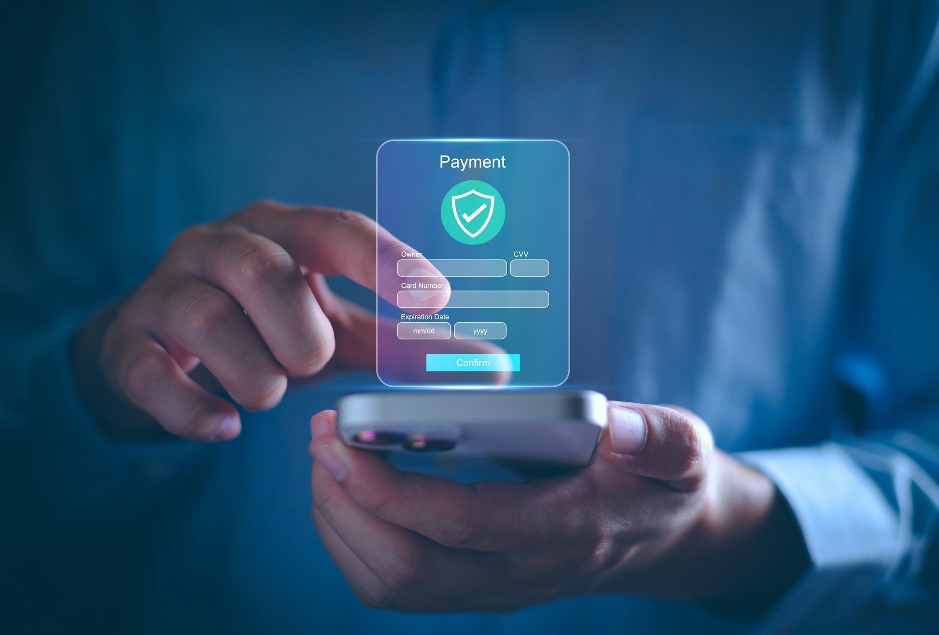 Una pantalla de pago digital emerge de un móvil.