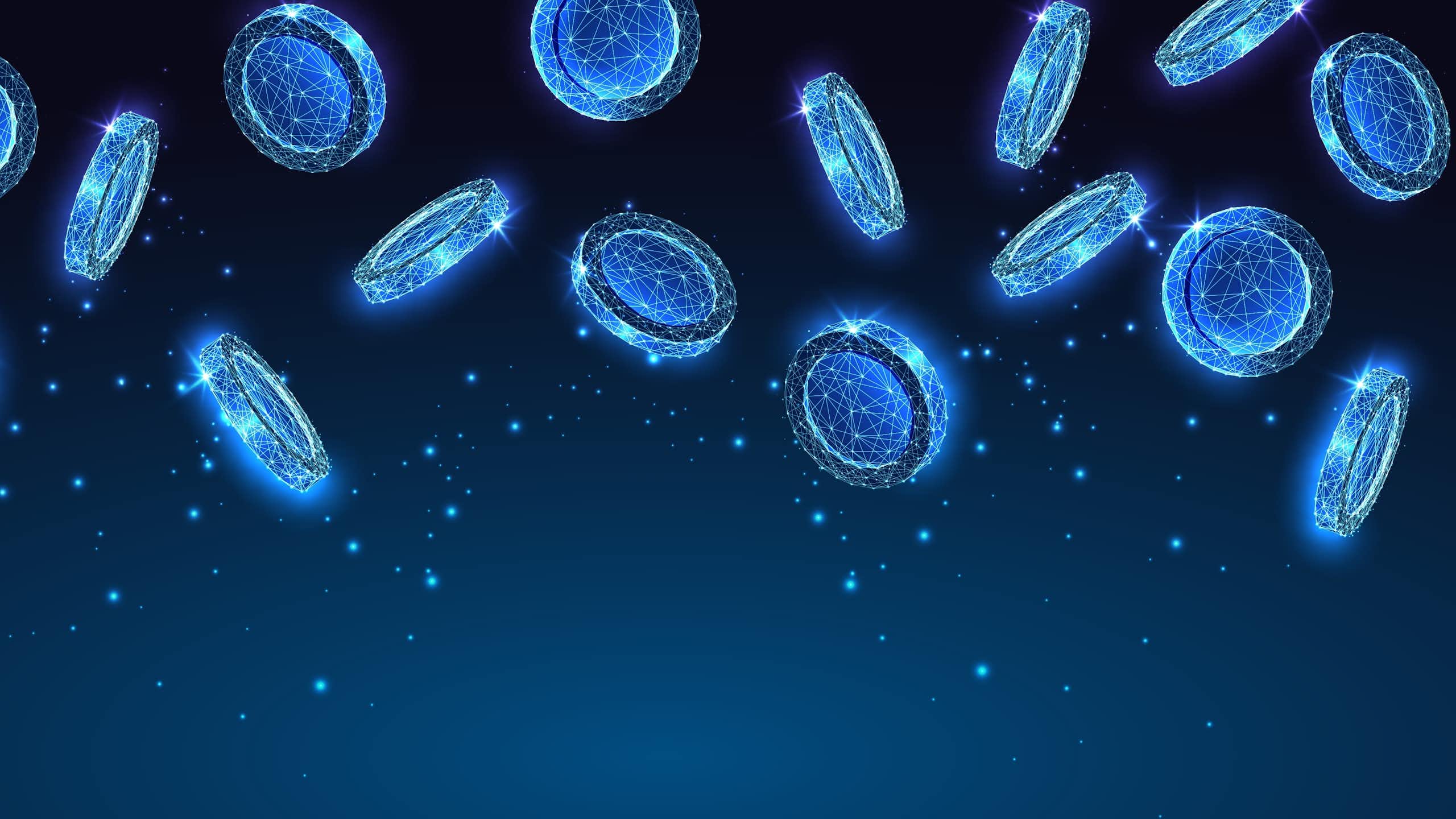 Futuristic coins floating