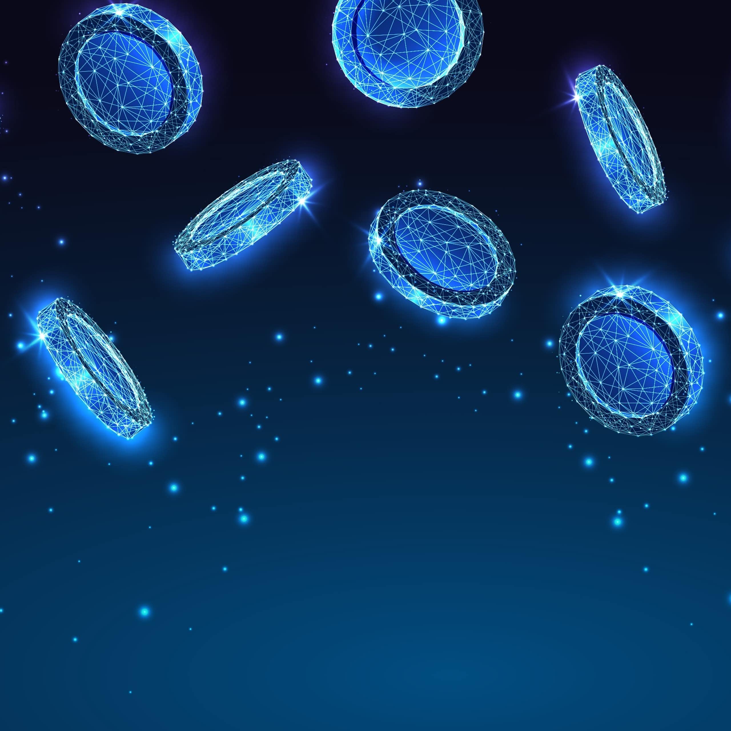 Futuristic coins floating
