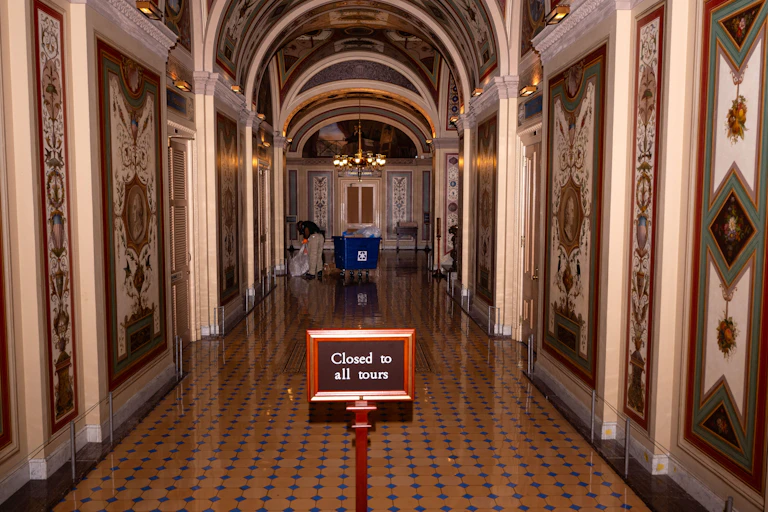A view of an office building hall.