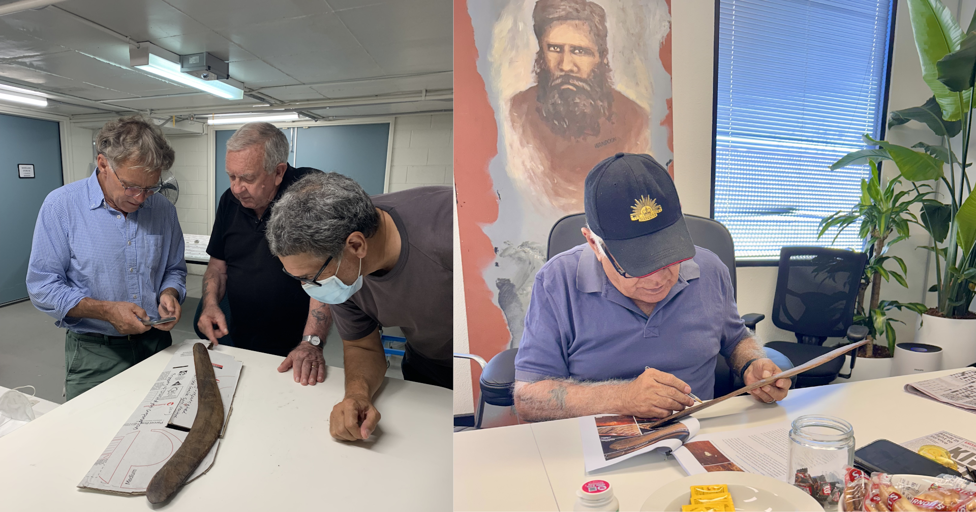 People looking at a boomerang