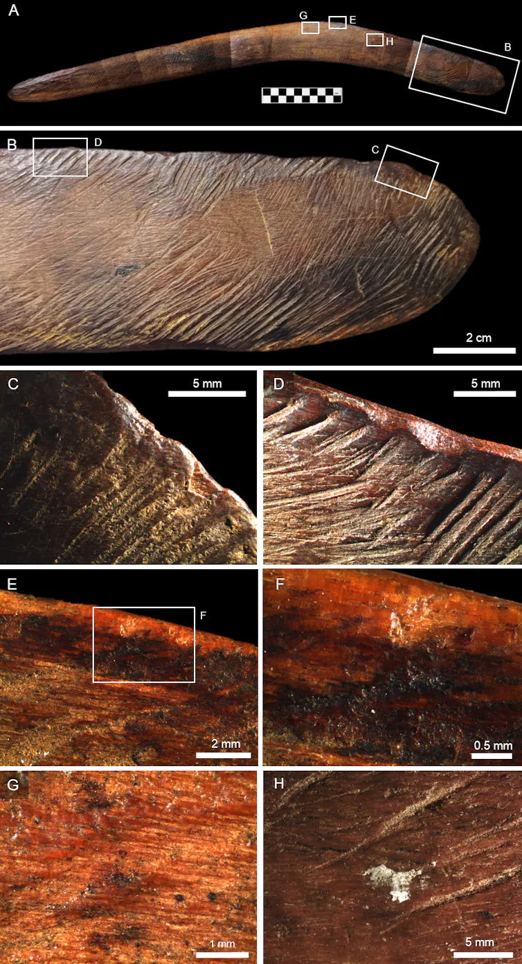 Close-up pictures of details of a boomerang