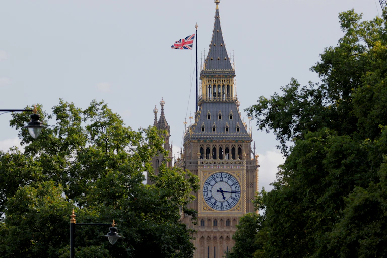 big ben, with trees in foreground