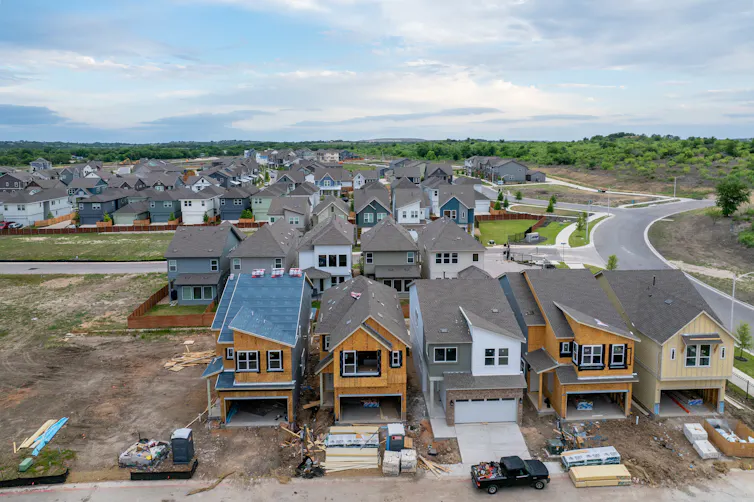 A development under construction is seen in an aerial view.