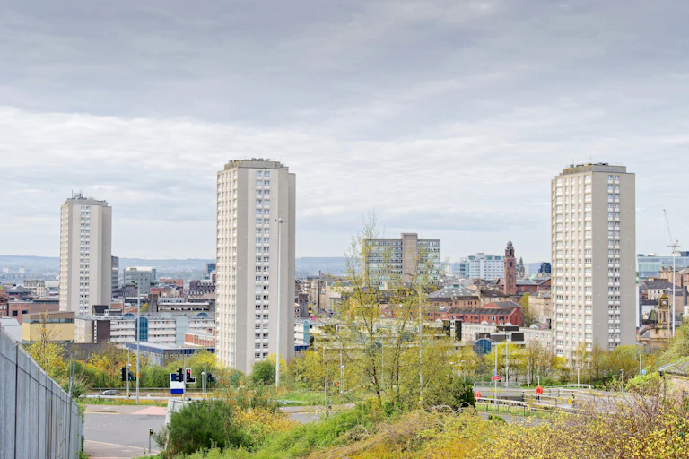 High-rise apartment blocks in Cowcaddens, central Glasgow.