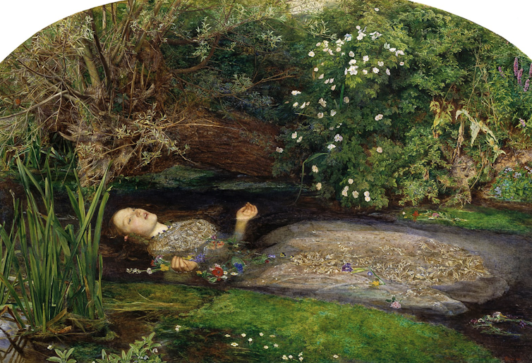 Painting of Ophelia in a river