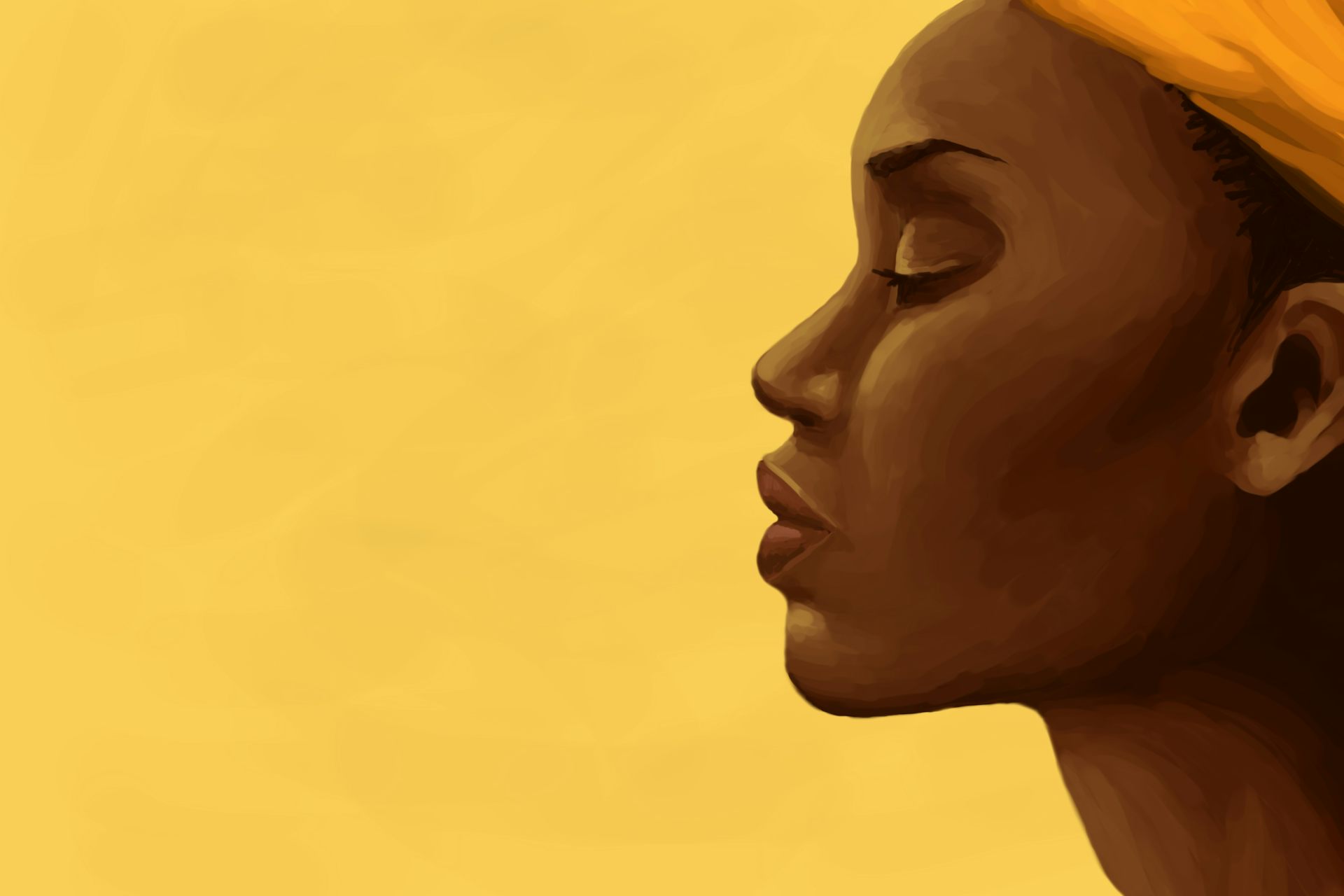 Illustration of a side profile of a black woman against a pale orange background