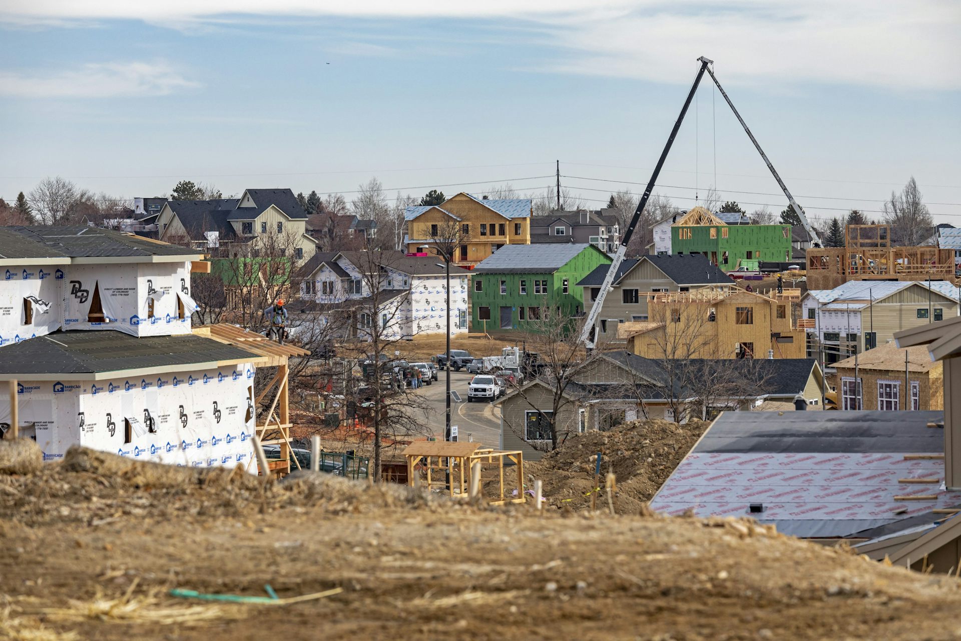 Dozens of homes are in various stages of being built.