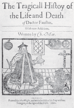 What’s the adaptation between ghosts and demons? Books, folklore and historical past mirror society’s supernatural ideals 2 Page of a book reading 'The Tragic History of the Life and Death of Doctor Faustus' with an image of a man holding a book standing in a circle of runes summoning a demon