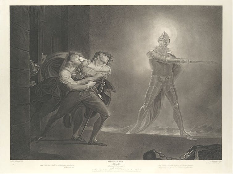 What’s the adaptation between ghosts and demons? Books, folklore and historical past mirror society’s supernatural ideals 1 Engraving of three men agog at the appearance of a ghostly man in armor