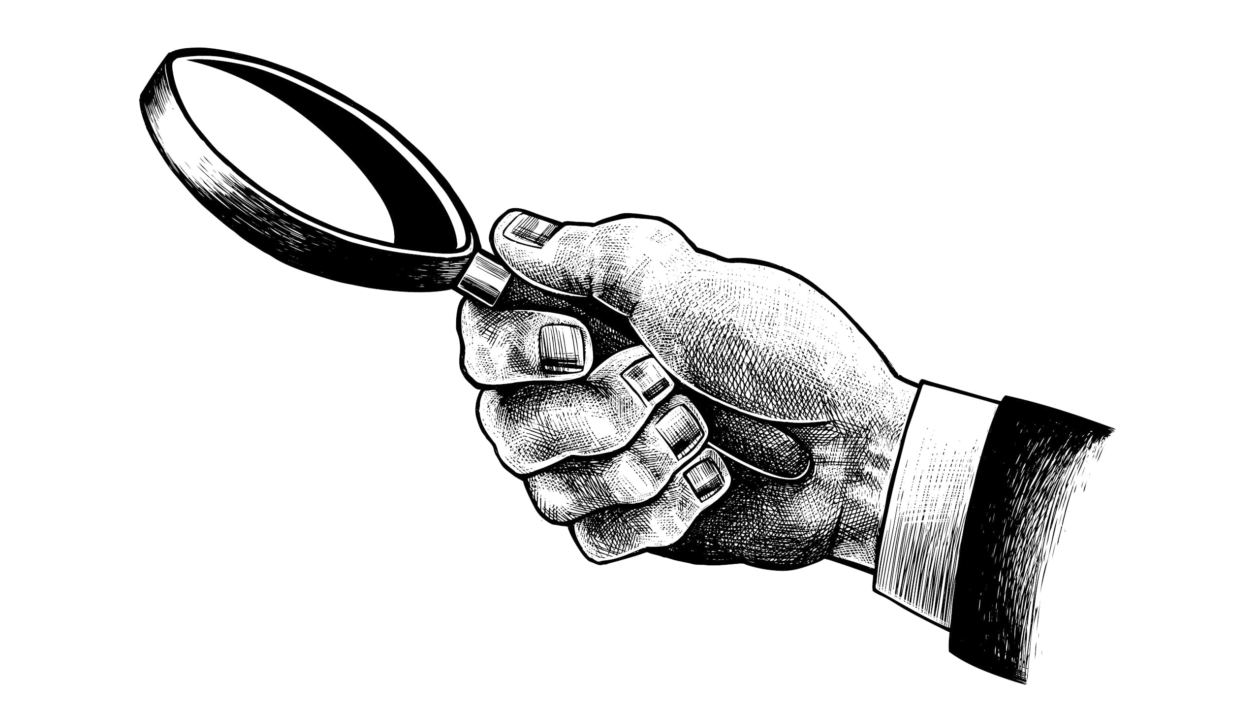 An illustration of a hand holding a magnifying glass.
