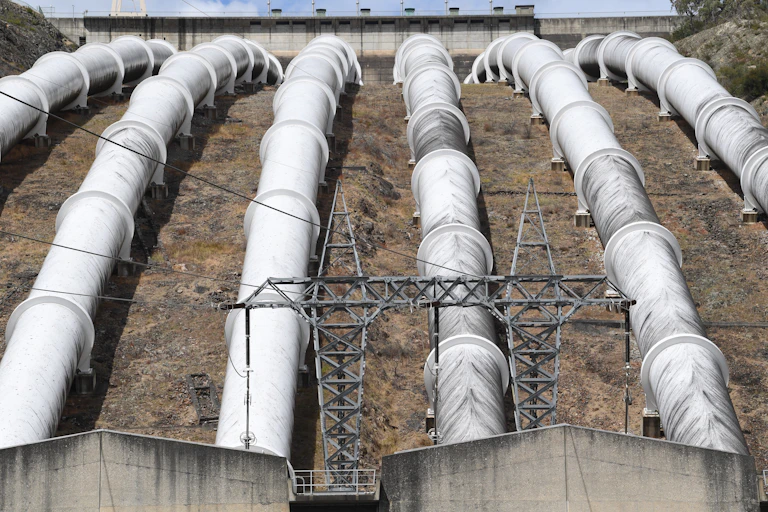 hydroelectric pipes running downhill